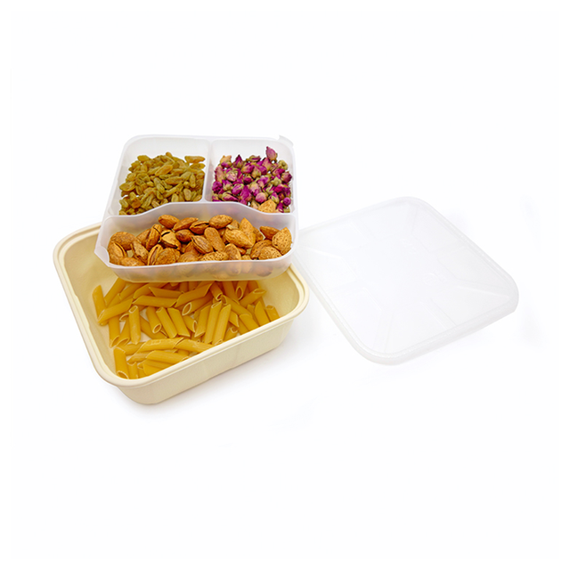 Caja de comida para llevar del cuadrado biodegradable de la maicena del envase de comida de la capa doble